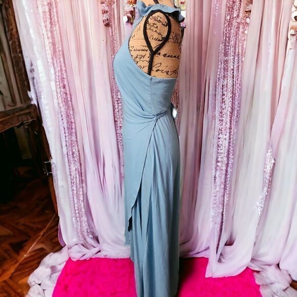 Blue Ruffled V Neck Style Wrap Dress Size Med New With Tags - Picture 8 of 11